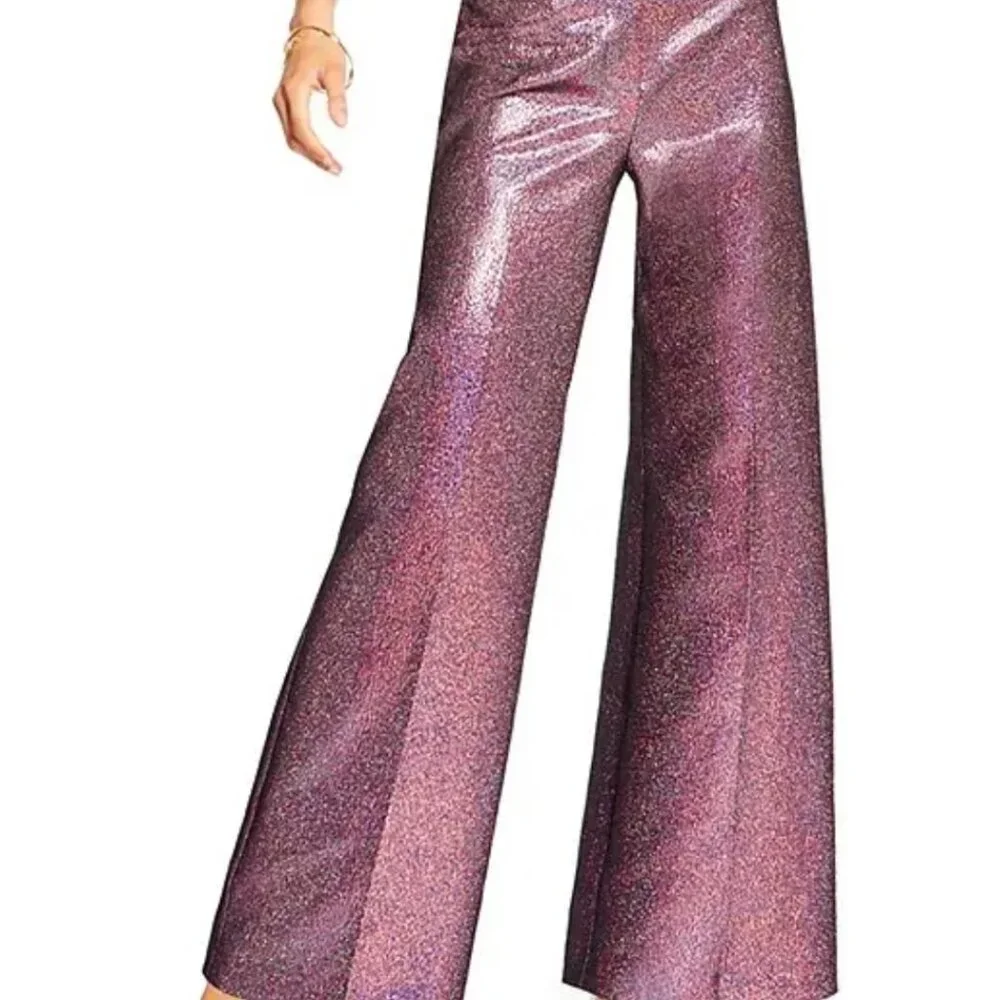 NWT ANTONIO MELANI Metallic Pink Wide-Leg Pants 6 - Picture 3 of 14